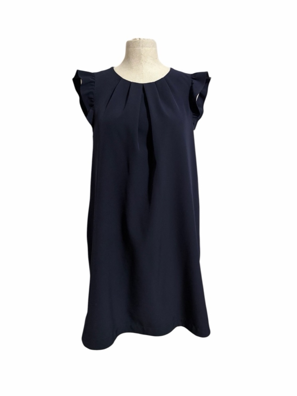 Zara Navy Ruffle Cap Sleeve Mini Basic Shift DressButtons Hem Women's LARGE
